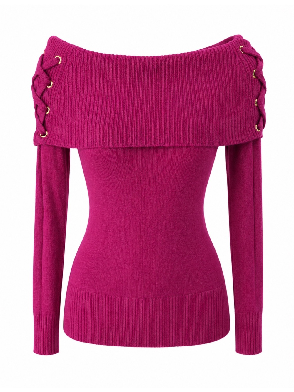 Cache Magenta Lace-Up Cowl Neck Sweater